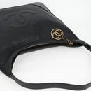 CHANEL COCO Mark Shoulder Bag Caviar Skin Black Gold CC Auth 121888-6