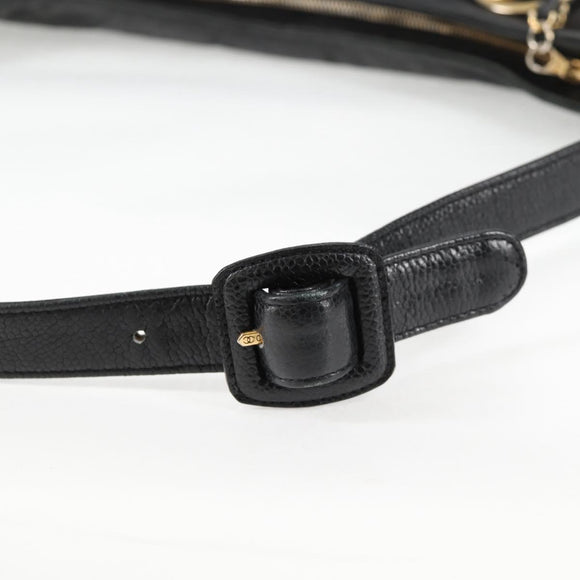 CHANEL COCO Mark Shoulder Bag Caviar Skin Black Gold CC Auth 121888