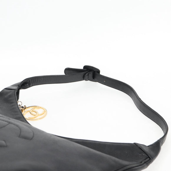 CHANEL COCO Mark Shoulder Bag Caviar Skin Black Gold CC Auth 121888