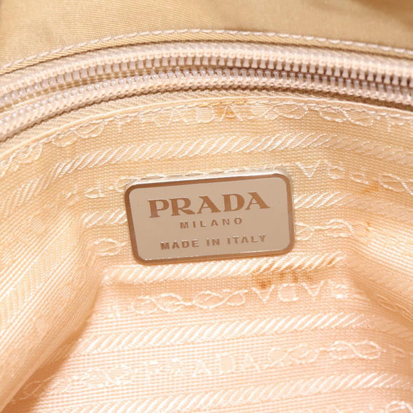 PRADA Hand Bag Nylon Beige Silver Auth 121920