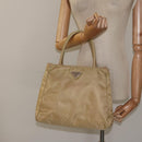 PRADA Hand Bag Nylon Beige Silver Auth 121920-24