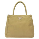 PRADA Hand Bag Nylon Beige Silver Auth 121920-13