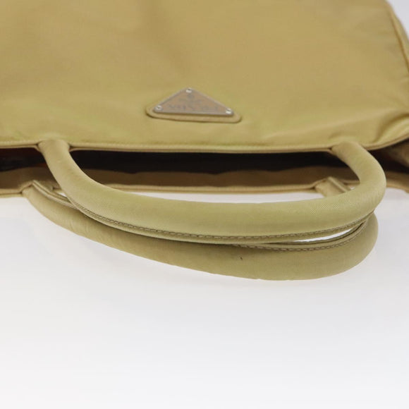 PRADA Hand Bag Nylon Beige Silver Auth 121920