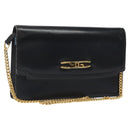 GUCCI Chain Shoulder Bag Leather Black Gold Auth 121927-1