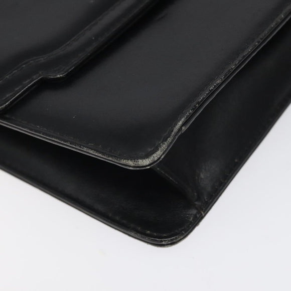 GUCCI Chain Shoulder Bag Leather Black Gold Auth 121927