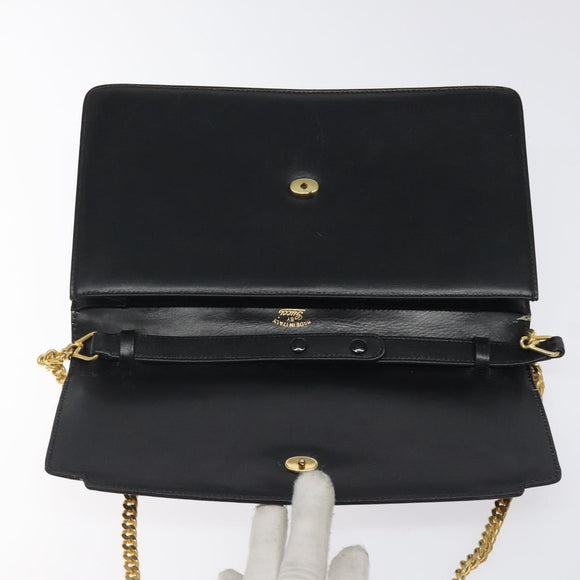 GUCCI Chain Shoulder Bag Leather Black Gold Auth 121927