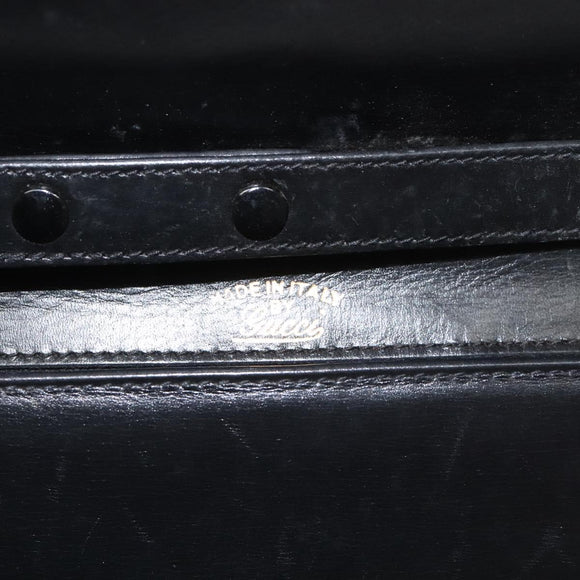 GUCCI Chain Shoulder Bag Leather Black Gold Auth 121927