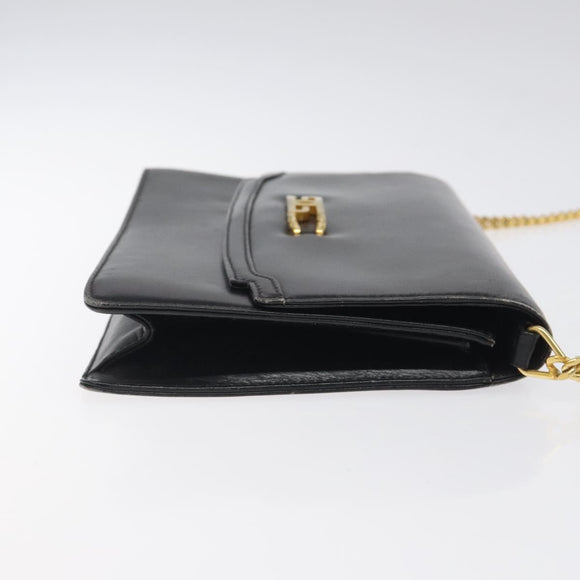 GUCCI Chain Shoulder Bag Leather Black Gold Auth 121927