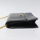 GUCCI Chain Shoulder Bag Leather Black Gold Auth 121927-4