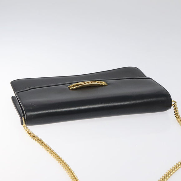GUCCI Chain Shoulder Bag Leather Black Gold Auth 121927