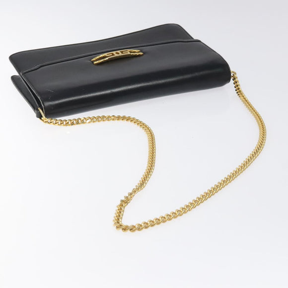 GUCCI Chain Shoulder Bag Leather Black Gold Auth 121927