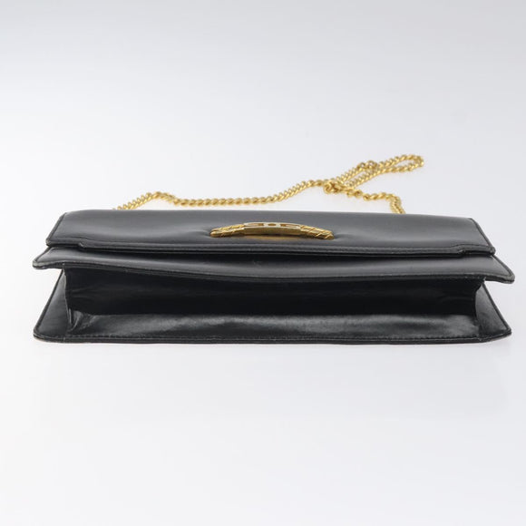 GUCCI Chain Shoulder Bag Leather Black Gold Auth 121927