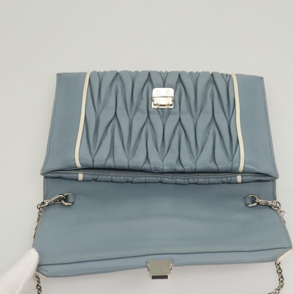 Miu Miu Matelasse Chain Shoulder Bag Leather Light Blue Auth 121929