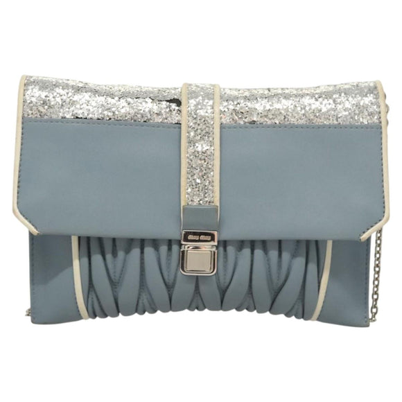 Miu Miu Matelasse Chain Shoulder Bag Leather Light Blue Auth 121929