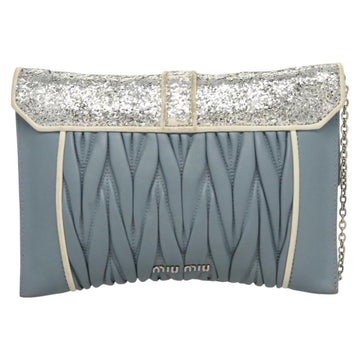 Miu Miu Matelasse Chain Shoulder Bag Leather Light Blue Auth 121929 - 0