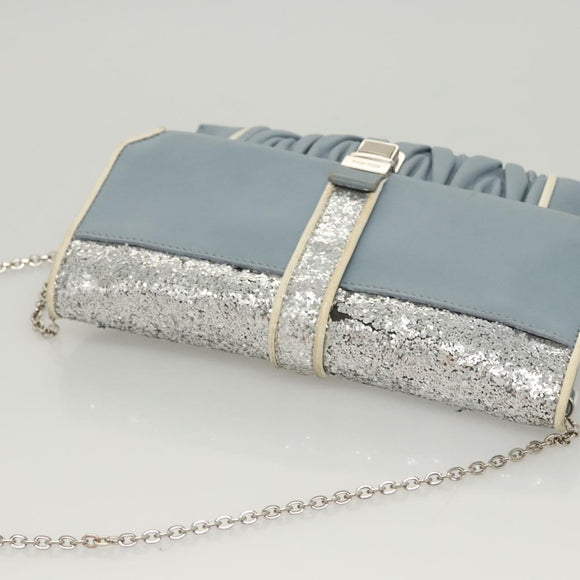 Miu Miu Matelasse Chain Shoulder Bag Leather Light Blue Auth 121929