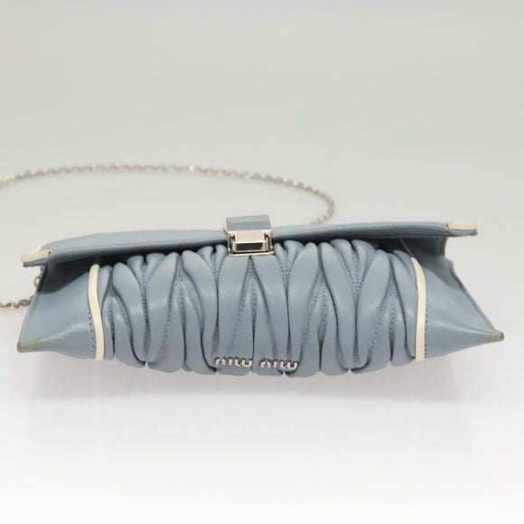 Miu Miu Matelasse Chain Shoulder Bag Leather Light Blue Auth 121929