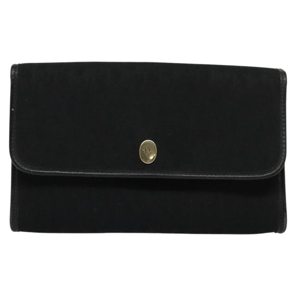 Christian Dior Trotter Canvas Shoulder Bag Black Gold Auth 121934