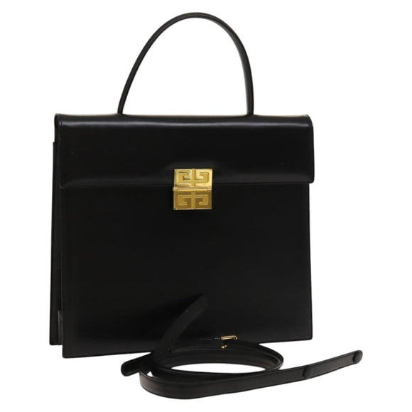 GIVENCHY Hand Bag Leather 2way Black Gold Auth 121947