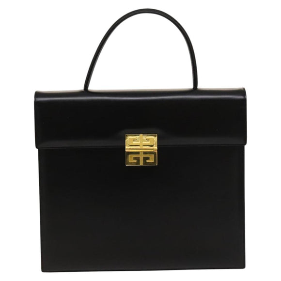 GIVENCHY Hand Bag Leather 2way Black Gold Auth 121947