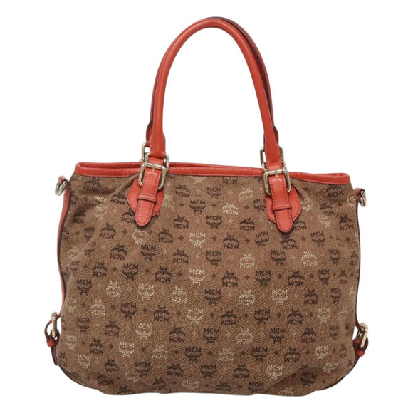 MCM Logogram Vicetos Tote Bag Canvas 2way Brown Gold Auth 121967