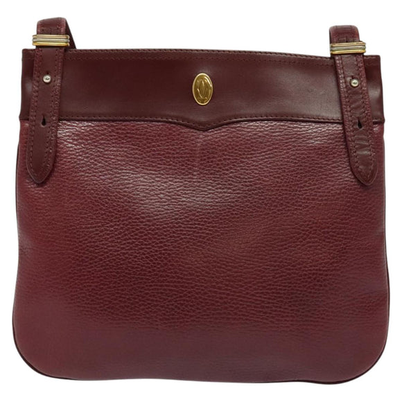 CARTIER Must Line Shoulder Bag Leather Bordeaux Gold Auth 121969
