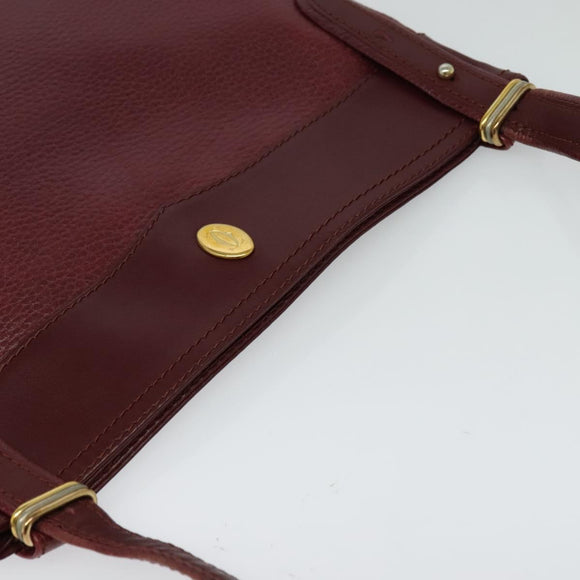 CARTIER Must Line Shoulder Bag Leather Bordeaux Gold Auth 121969