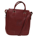 LOEWE Anagram Hand Bag Leather 2way Red Silver Auth 121972-1