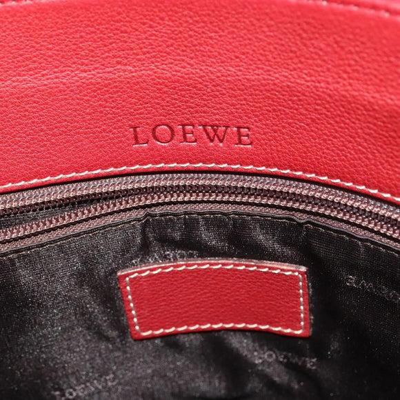 LOEWE Anagram Hand Bag Leather 2way Red Silver Auth 121972