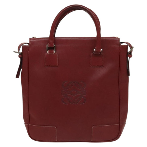 LOEWE Anagram Hand Bag Leather 2way Red Silver Auth 121972
