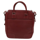 LOEWE Anagram Hand Bag Leather 2way Red Silver Auth 121972-2