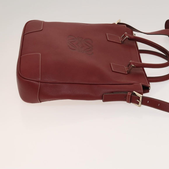 LOEWE Anagram Hand Bag Leather 2way Red Silver Auth 121972