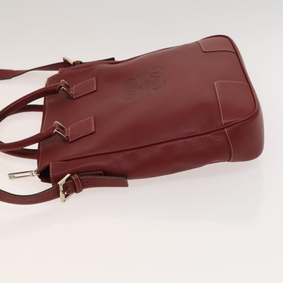 LOEWE Anagram Hand Bag Leather 2way Red Silver Auth 121972