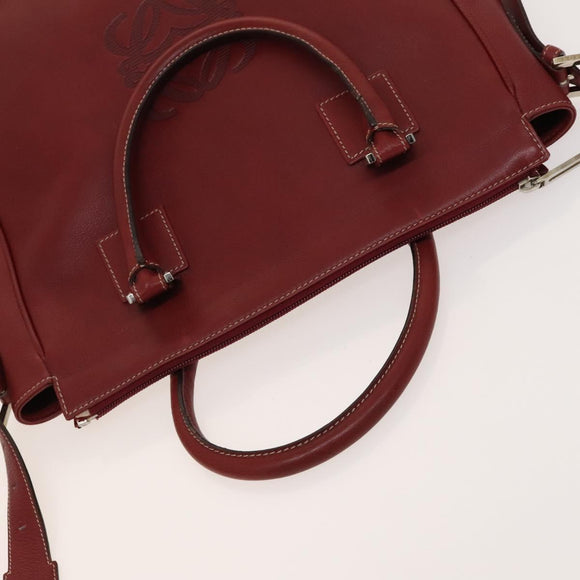 LOEWE Anagram Hand Bag Leather 2way Red Silver Auth 121972
