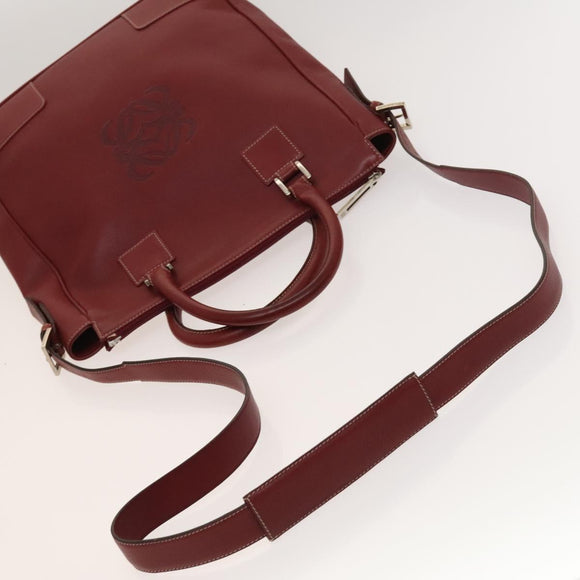 LOEWE Anagram Hand Bag Leather 2way Red Silver Auth 121972