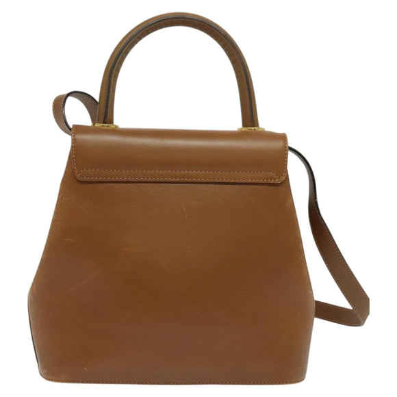 Salvatore Ferragamo Hand Bag Leather 2way Brown Gold Auth 121973