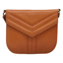 SAINT LAURENT Shoulder Bag Leather Brown Gold Auth 121976-13