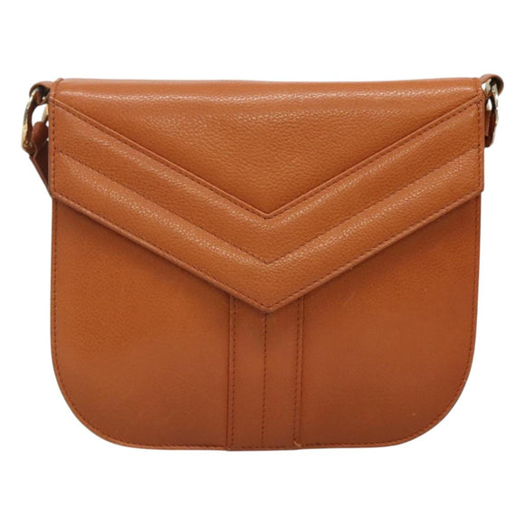 SAINT LAURENT Shoulder Bag Leather Brown Gold Auth 121976