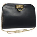 Salvatore Ferragamo Gancini Chain Shoulder Bag Leather Navy Gold Auth 121996-1