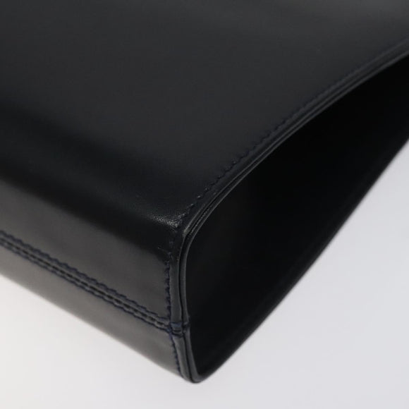 Salvatore Ferragamo Gancini Chain Shoulder Bag Leather Navy Gold Auth 121996