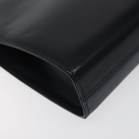 Salvatore Ferragamo Gancini Chain Shoulder Bag Leather Navy Gold Auth 121996