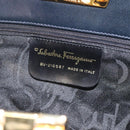 Salvatore Ferragamo Gancini Chain Shoulder Bag Leather Navy Gold Auth 121996-12