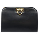 Salvatore Ferragamo Gancini Chain Shoulder Bag Leather Navy Gold Auth 121996-13