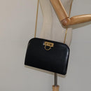 Salvatore Ferragamo Gancini Chain Shoulder Bag Leather Navy Gold Auth 121996-20