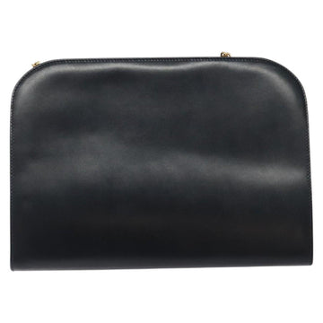 Salvatore Ferragamo Gancini Chain Shoulder Bag Leather Navy Gold Auth 121996 - 0