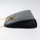 Salvatore Ferragamo Gancini Chain Shoulder Bag Leather Navy Gold Auth 121996-4