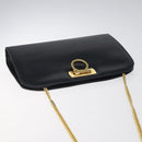 Salvatore Ferragamo Gancini Chain Shoulder Bag Leather Navy Gold Auth 121996-6