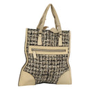 PRADA Hand Bag Tweed Leather Beige Auth 121997-1