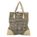 PRADA Hand Bag Tweed Leather Beige Auth 121997-2
