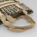 PRADA Hand Bag Tweed Leather Beige Auth 121997-7
